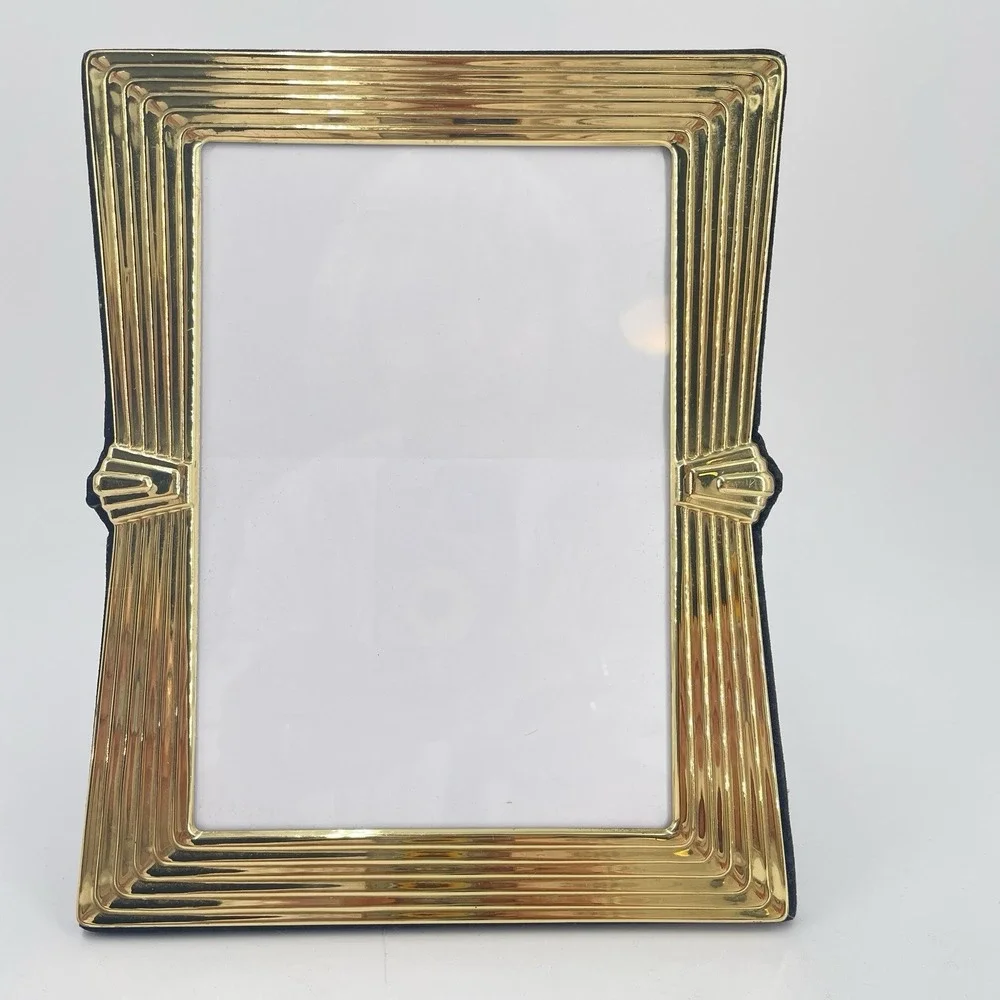2 Solid Brass Picture Frames Tabletop‎ Stepped Ribbed Art Deco Inspired